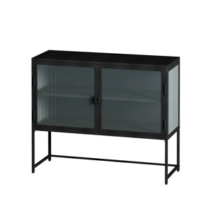 Glass Doors Modern Mdf Cabinet With Featuring Two Tier Storage For Entryway Living Room Bathroom Dining Room 